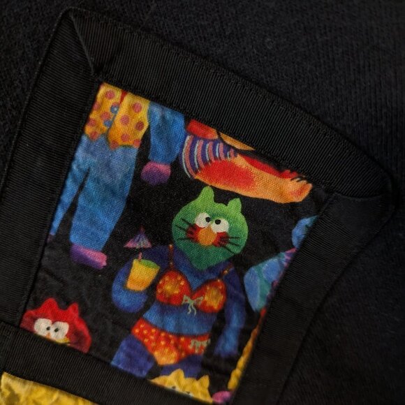 Vintage Cat Patchwork Quilted Sweatshirt Dopamine Dressing Jerzees XL 90's - Picture 7 of 10